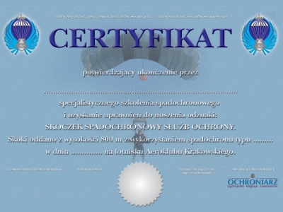 Certyfikat Skoczka Spadochronowego Służb Ochrony